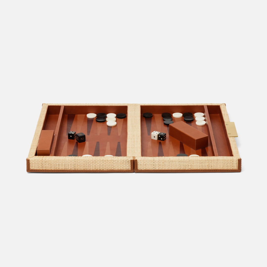 Hanford, Natural/Saddle, Backgammon Game Set, Small, Raffia/Leather