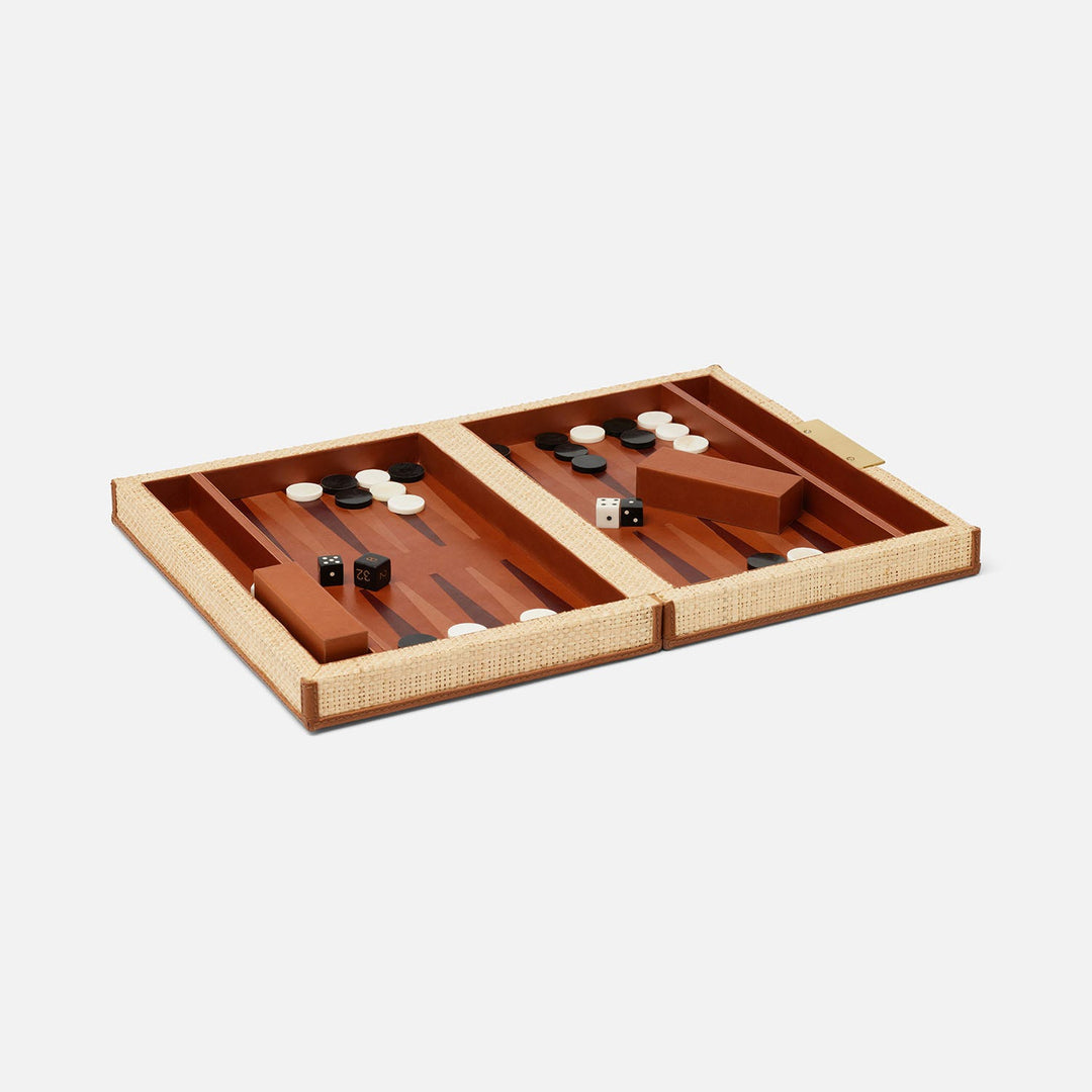 Hanford, Natural/Saddle, Backgammon Game Set, Small, Raffia/Leather