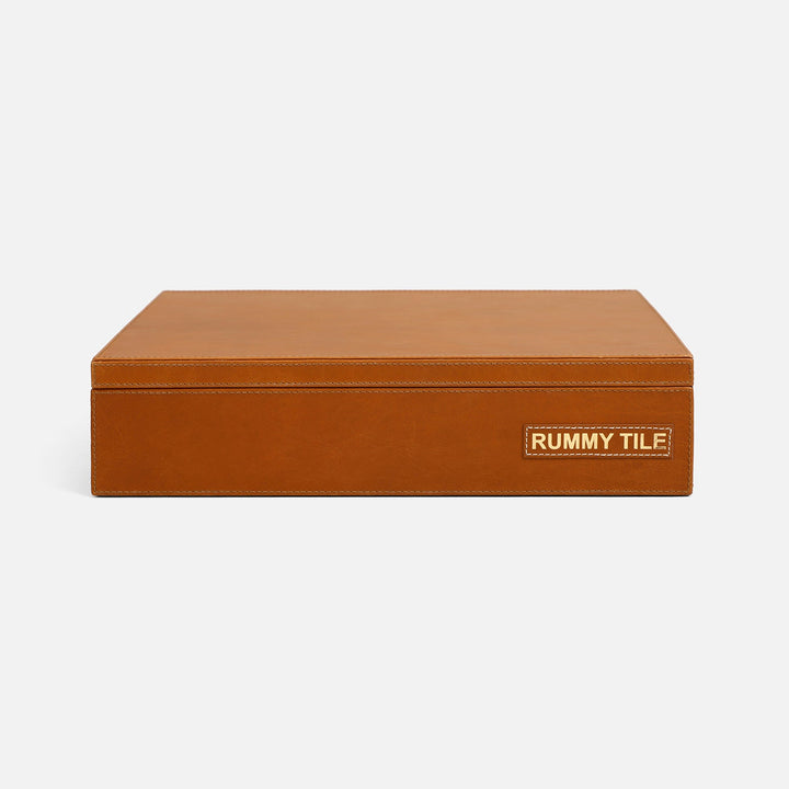 Lecco, Saddle, Rummy Tile Game Set, Full-Grain Leather
