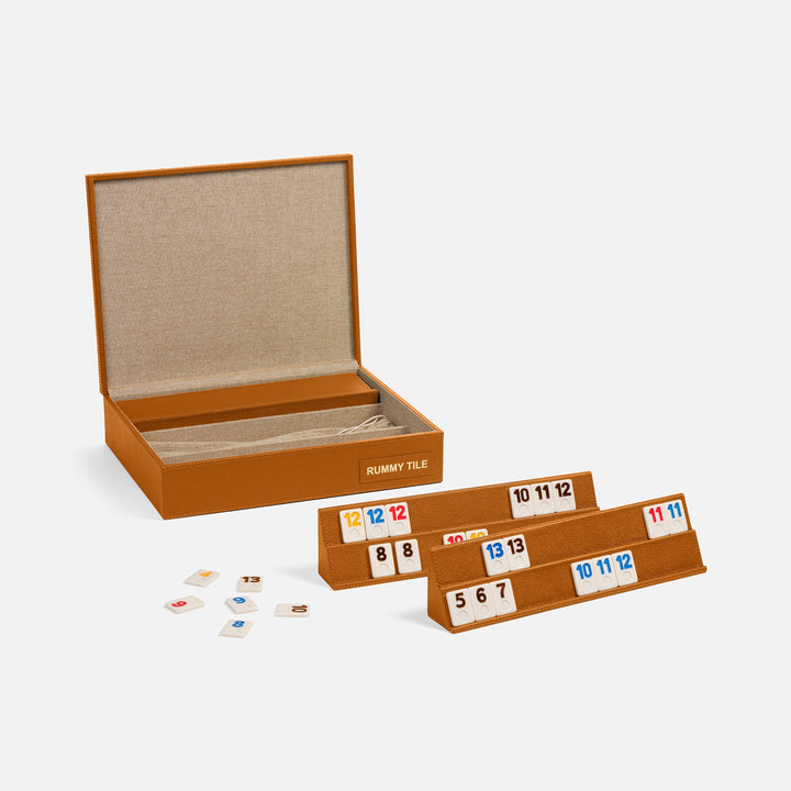 Lecco, Saddle, Rummy Tile Game Set, Full-Grain Leather