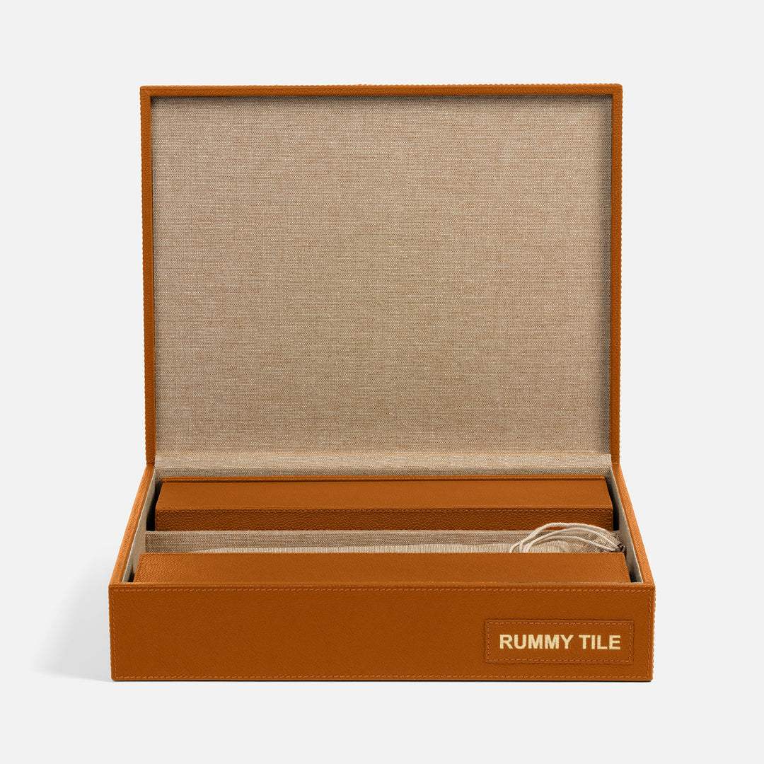 Lecco, Saddle, Rummy Tile Game Set, Full-Grain Leather