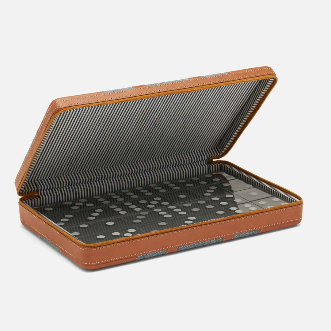 Marlow, Light Blue/Aged Camel, Domino Box Set, Oversized, Cotton Jute/Full Grain Leather