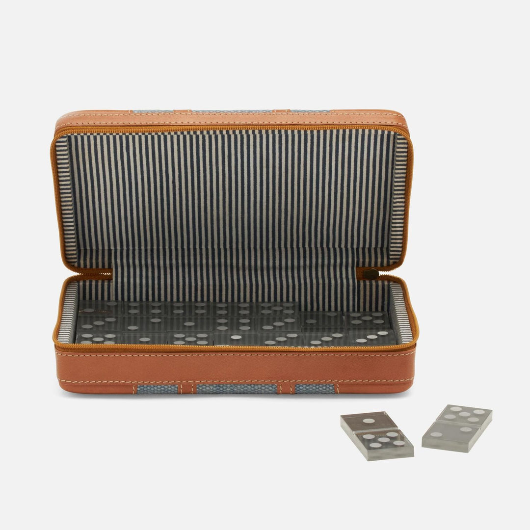 Marlow, Light Blue/Aged Camel, Domino Box Set, Standard, Cotton Jute/Full Grain Leather