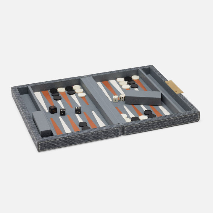 Preston, Slate Blue, Backgammon Game Set, Small, Cotton Jute