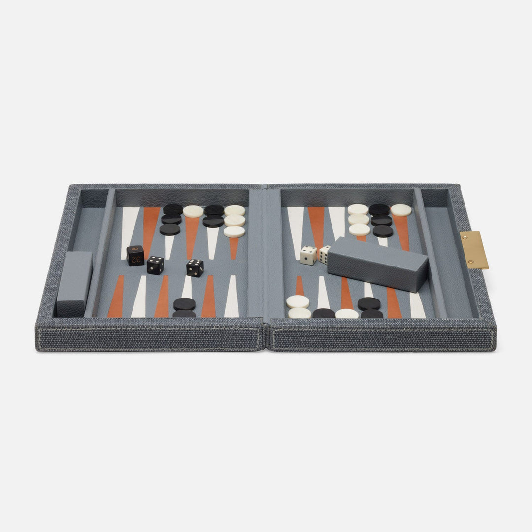 Preston, Slate Blue, Backgammon Game Set, Small, Cotton Jute