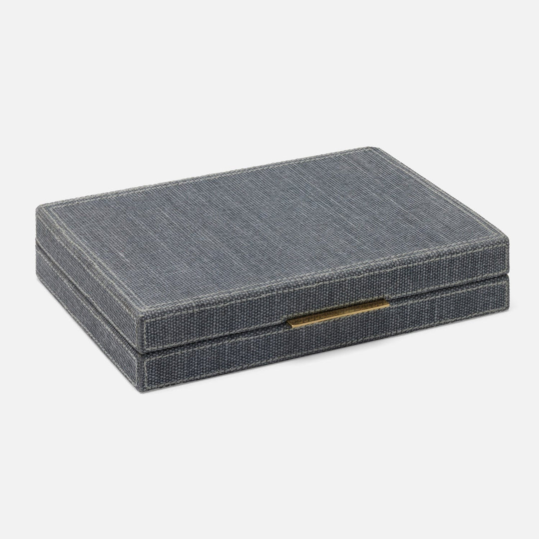 Preston, Slate Blue, Backgammon Game Set, Small, Cotton Jute