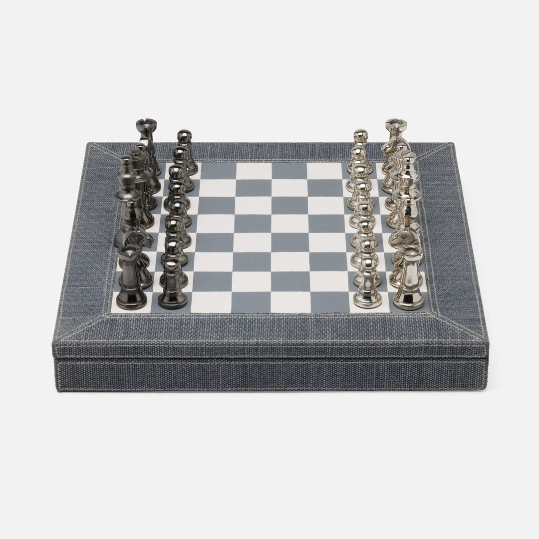 Preston, Slate Blue, Chess Game Set, Cotton Jute