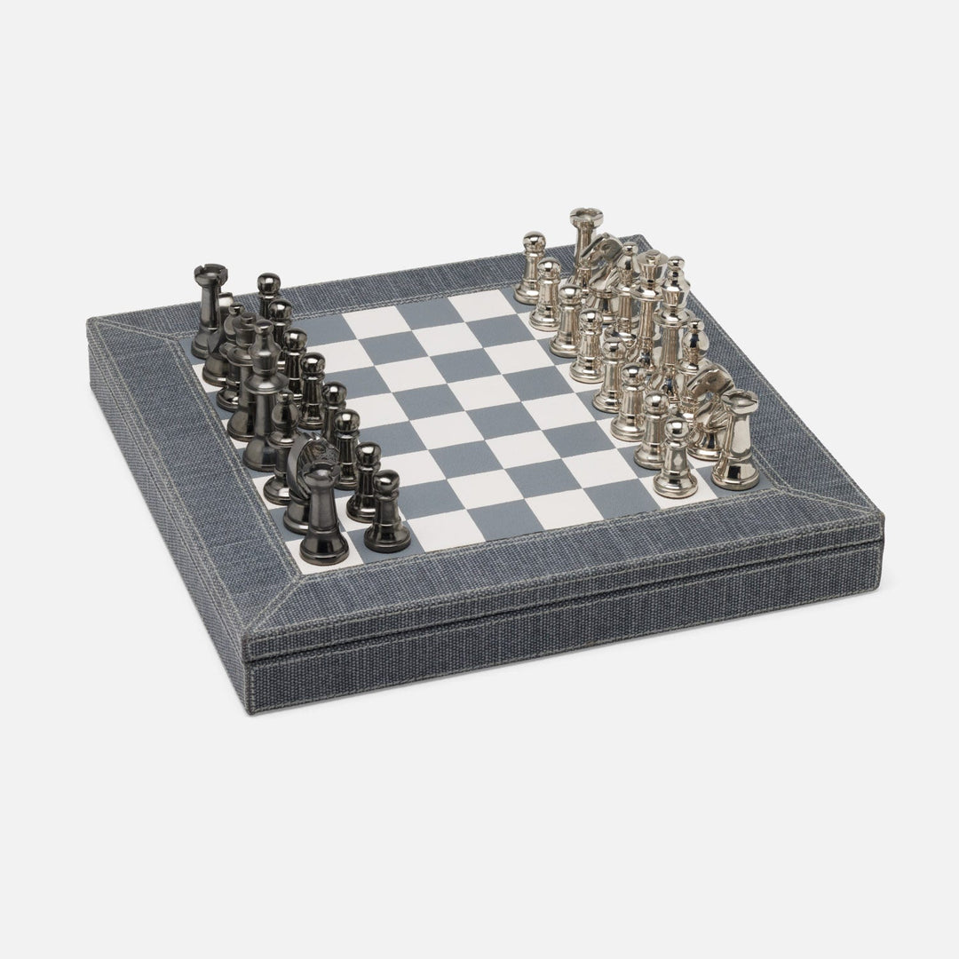 Preston, Slate Blue, Chess Game Set, Cotton Jute
