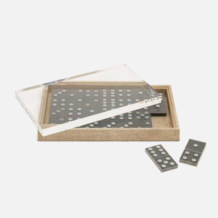 Treviso, Warm Silver, Domino Box Set, Oversized, Realistic Faux Shagreen
