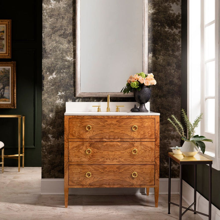 Vanities Olive Ashe Burl Vanity with White Marble Top