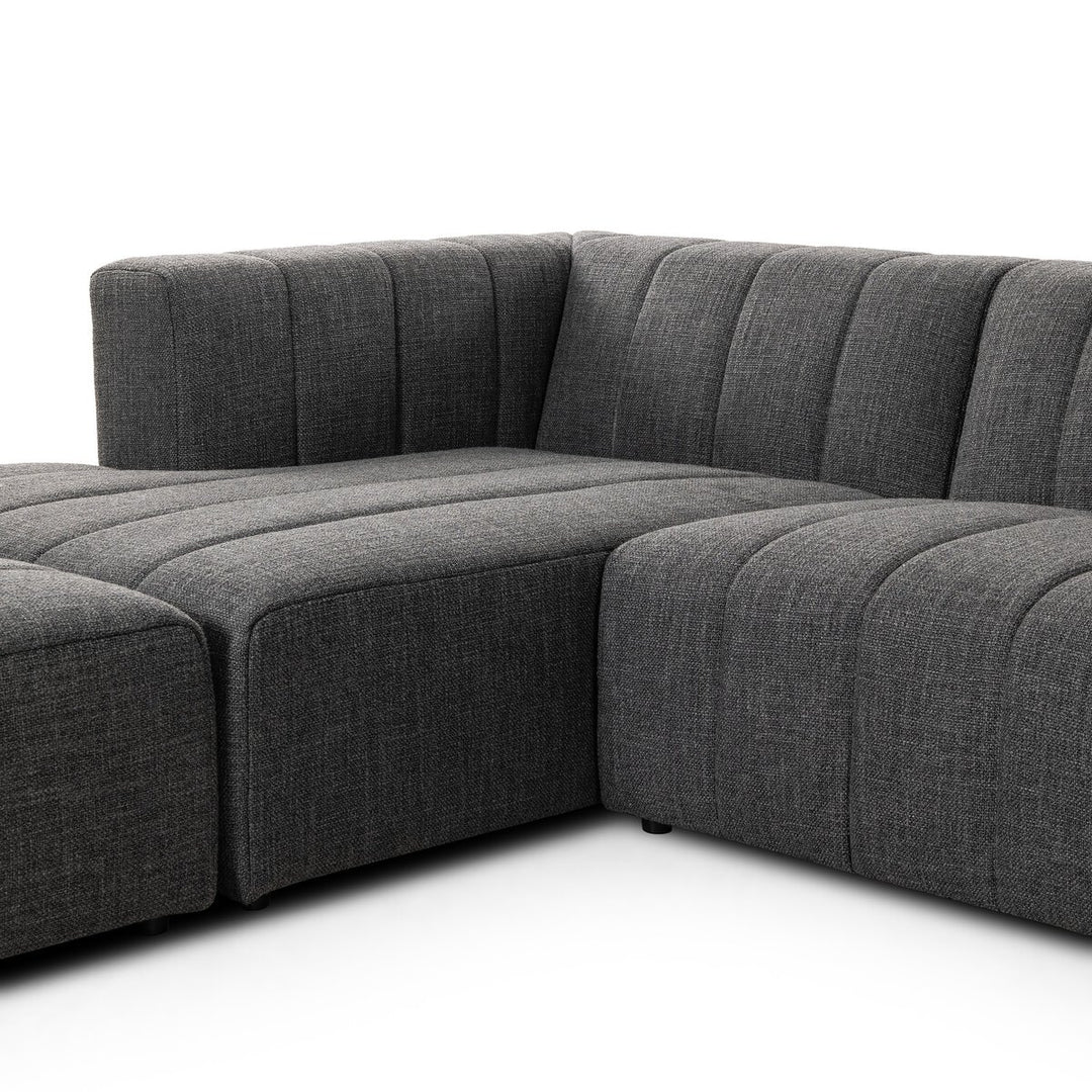 Ashford Channeled 3-Piece Sectional - Left Chaise W/ Ottoman - Saxon Charcoal