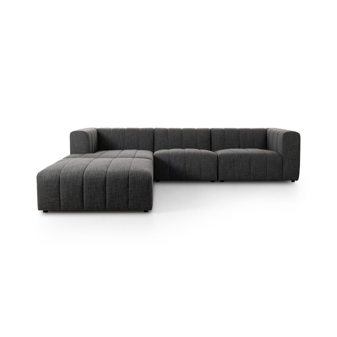 Ashford Channeled 3-Piece Sectional - Left Chaise W/ Ottoman - Saxon Charcoal