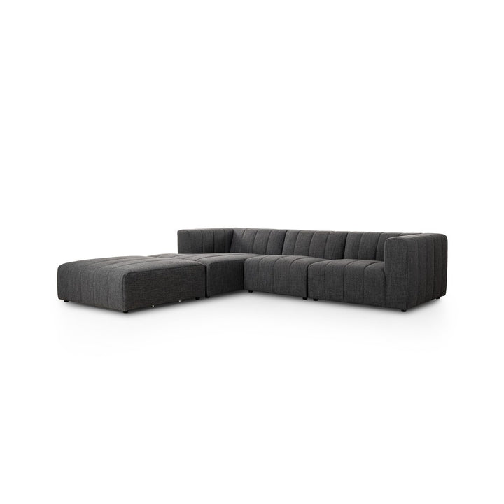 Ashford Channeled 3-Piece Sectional - Left Chaise W/ Ottoman - Saxon Charcoal