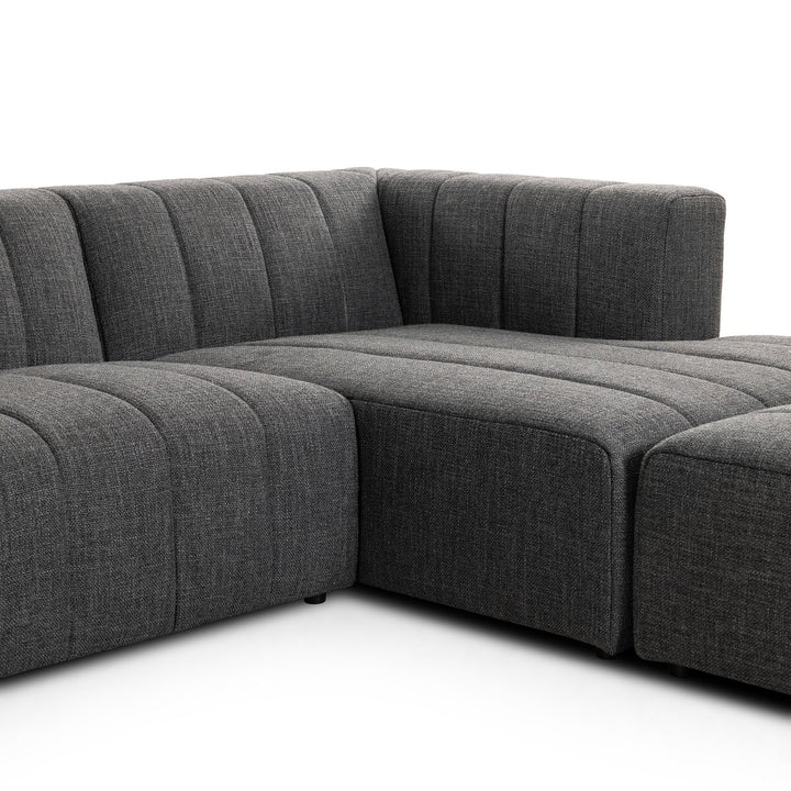 Ashford Channeled 3-Piece Sectional - Right Chaise W/ Ottoman - Saxon Charcoal