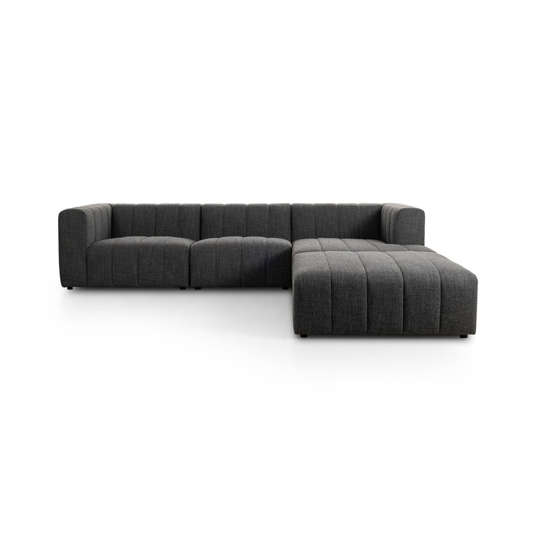 Ashford Channeled 3-Piece Sectional - Right Chaise W/ Ottoman - Saxon Charcoal