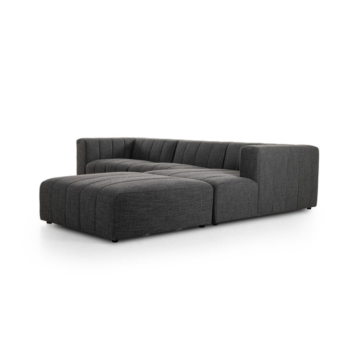 Ashford Channeled 3-Piece Sectional - Right Chaise W/ Ottoman - Saxon Charcoal