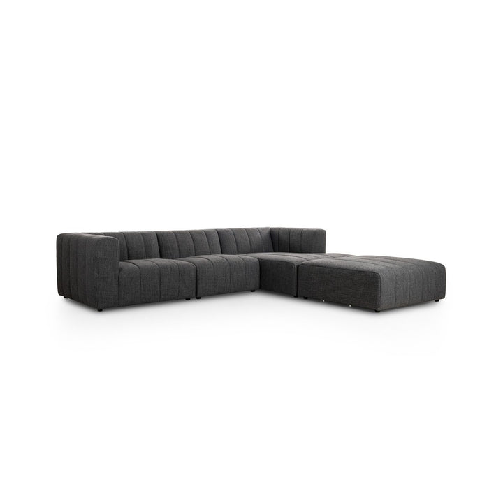 Ashford Channeled 3-Piece Sectional - Right Chaise W/ Ottoman - Saxon Charcoal