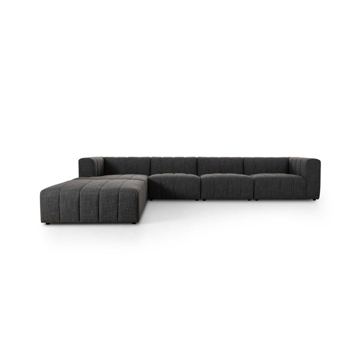 Ashford Channeled 4-Piece Sectional - Left Chaise W/ Ottoman - Saxon Charcoal