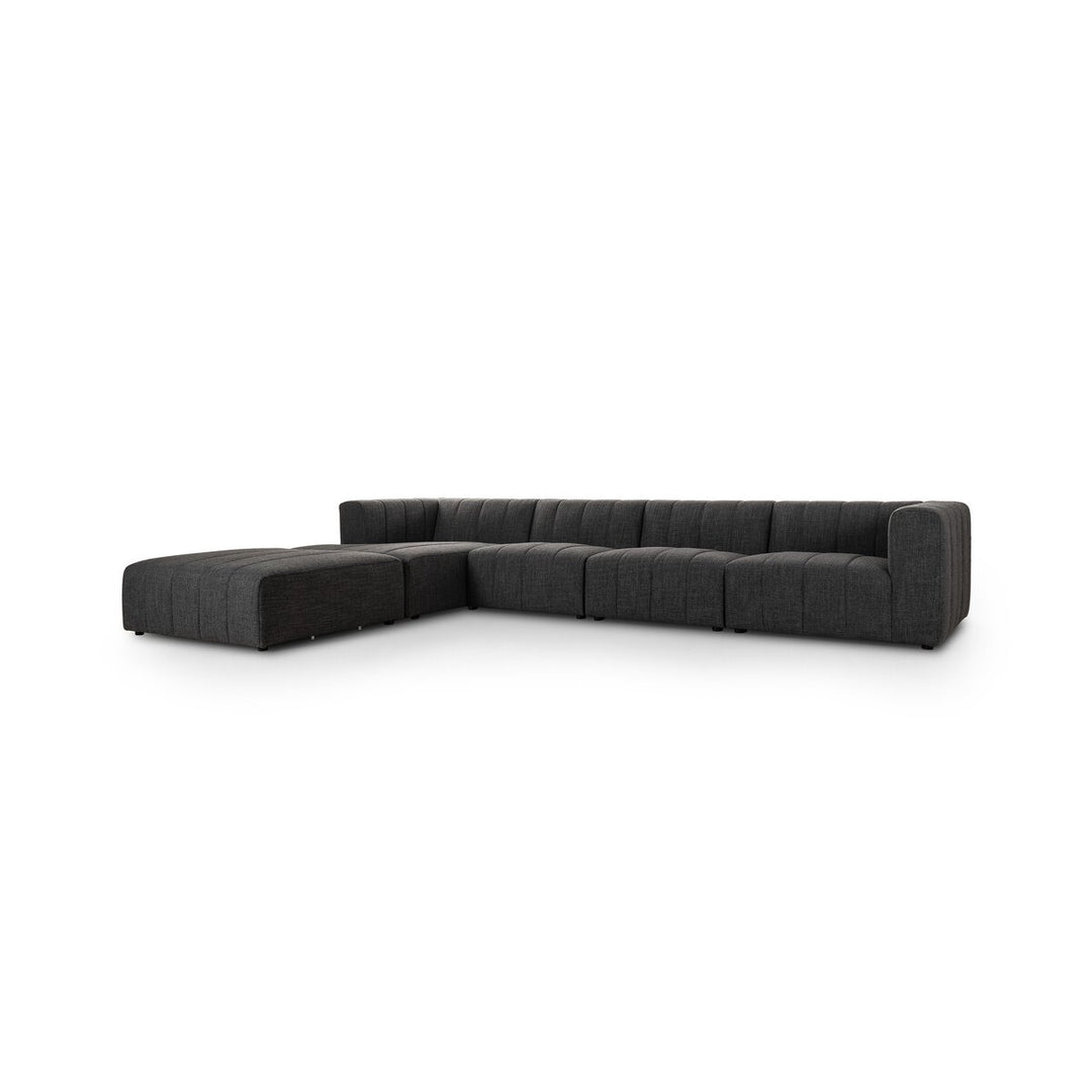 Ashford Channeled 4-Piece Sectional - Left Chaise W/ Ottoman - Saxon Charcoal