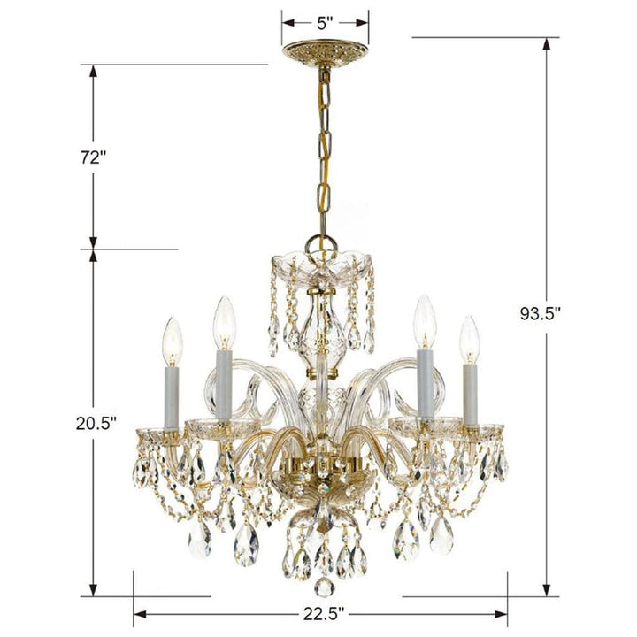 Traditional Crystal 5 Light Hand Cut Crystal Polished Brass Chandelier-Crystorama Lighting Company-CRYSTO-1005-PB-CL-MWP-Chandeliers-3-France and Son