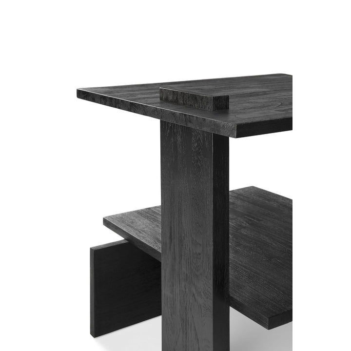 Teak Abstract Side Table - Black