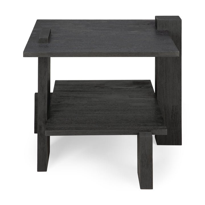 Teak Abstract Side Table - Black