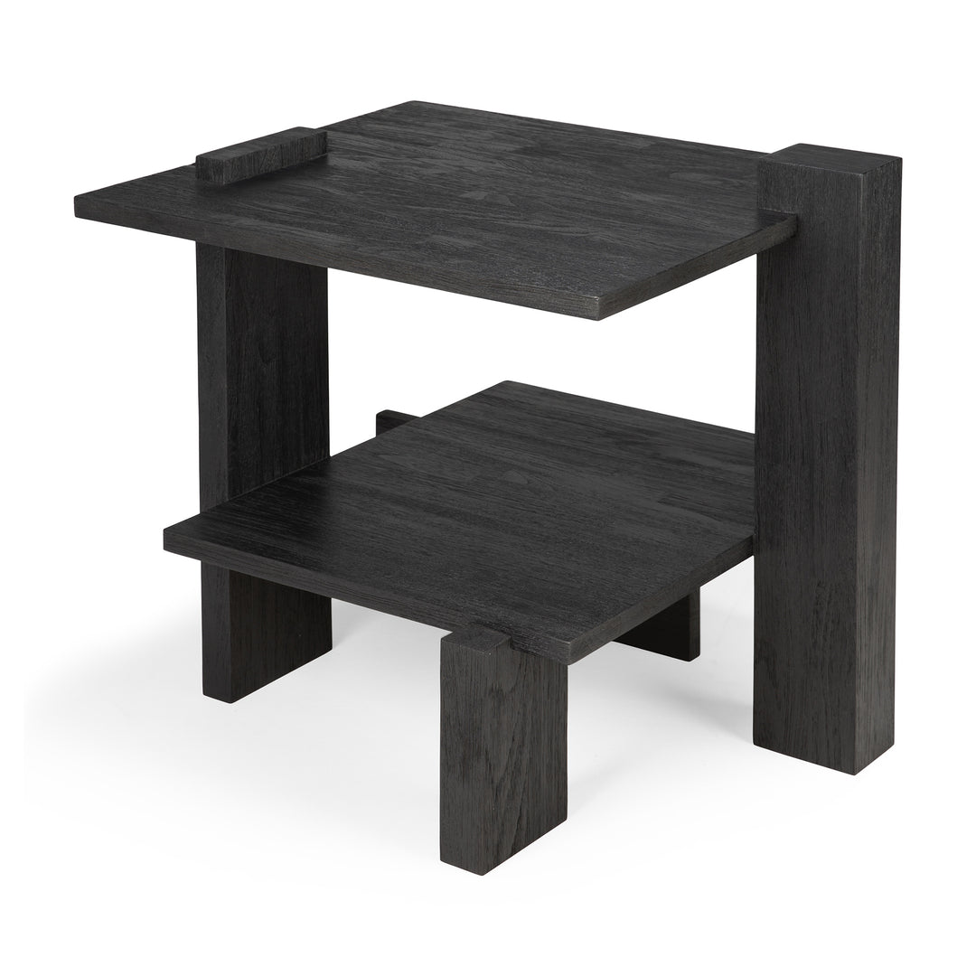 Teak Abstract Side Table - Black