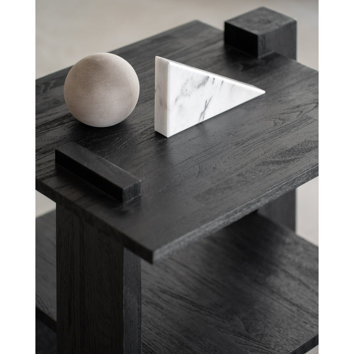 Teak Abstract Side Table - Black