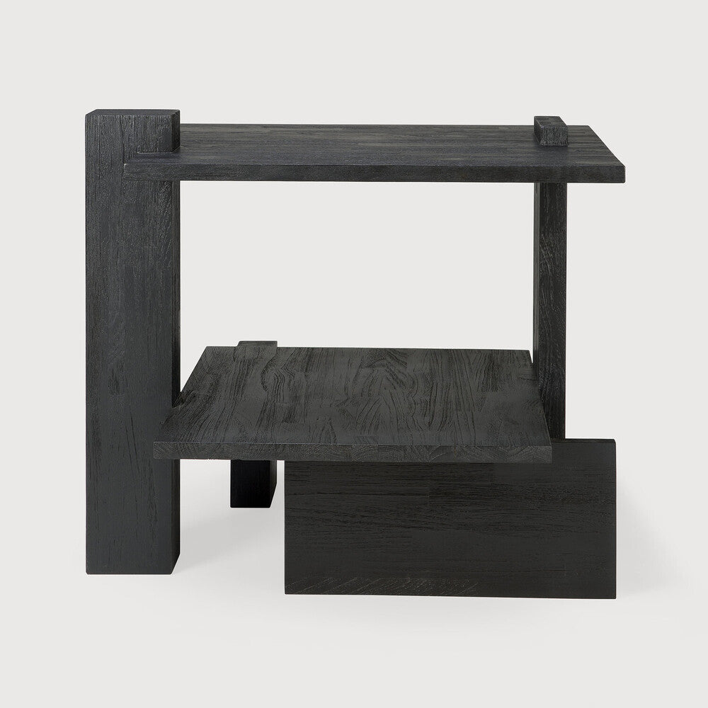 Teak Abstract Side Table - Black