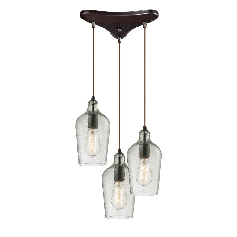 Hammered Glass 10'' Wide 3-Light Pendant-Elk Home-ELK-10331/3CLR-PendantsOil Rubbed Bronze with Clear-2-France and Son