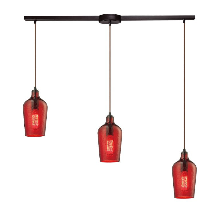 Hammered Glass 36'' Wide 3-Light Pendant - Oil Rubbed Bronze with Red-Elk Home-ELK-10331/3L-HRD-Pendants-1-France and Son