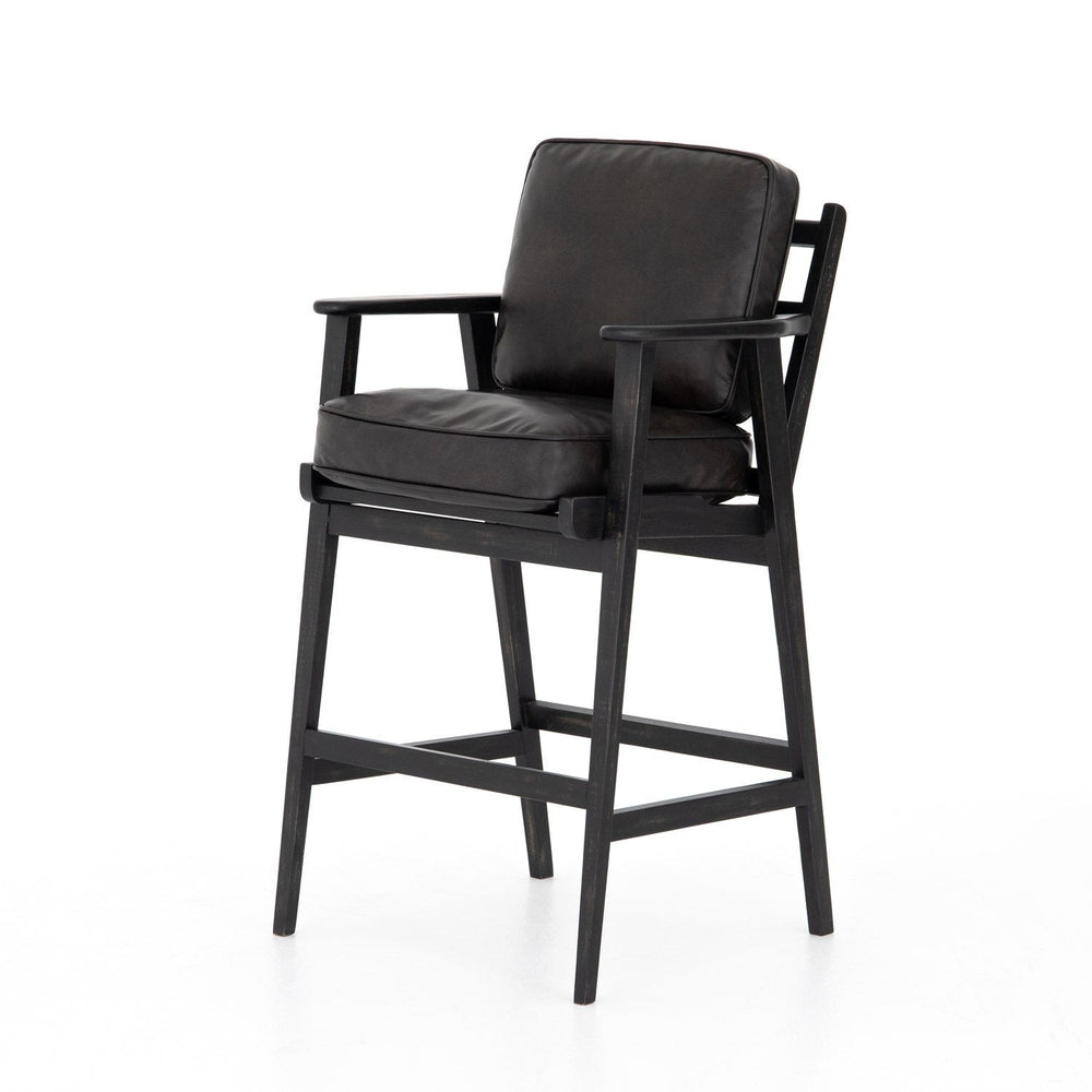 Brooks Counter Stool - Distressed Black Leather-Four Hands-STOCKR-FH-105914-006-Bar Stools-2-France and Son