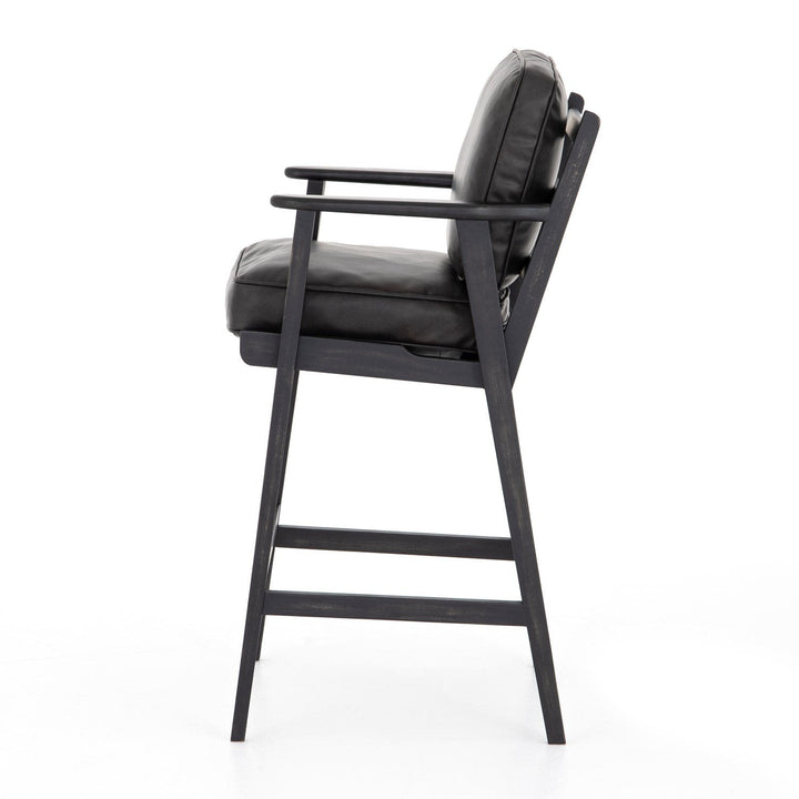 Brooks Counter Stool - Distressed Black Leather-Four Hands-STOCKR-FH-105914-006-Bar Stools-3-France and Son