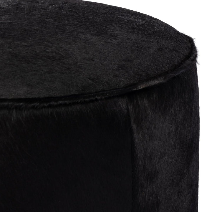 Radcliffe Round Ottoman - Dark Hair On Hide