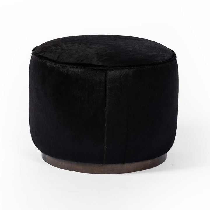 Radcliffe Round Ottoman - Dark Hair On Hide