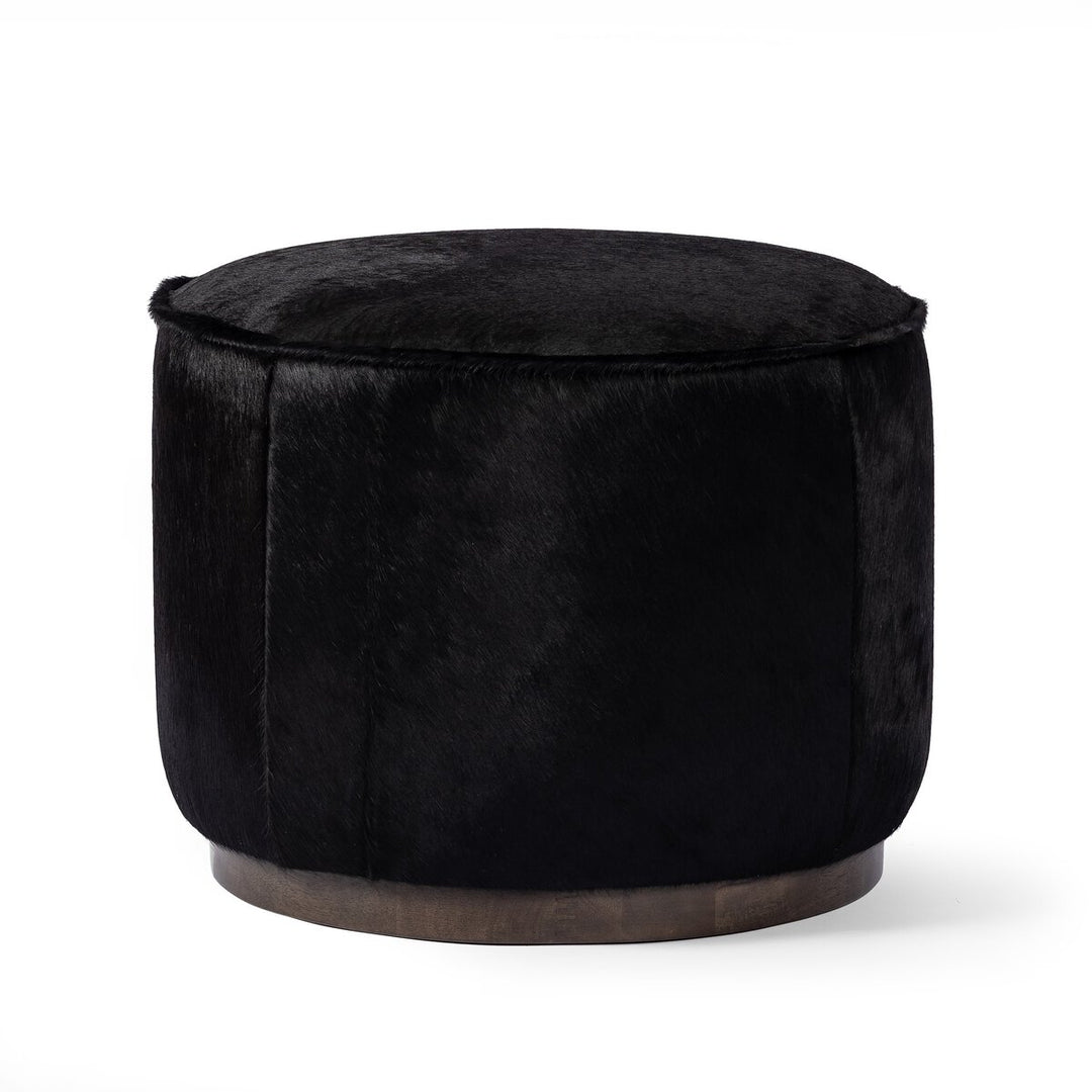 Radcliffe Round Ottoman - Dark Hair On Hide