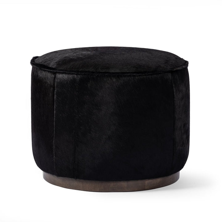 Radcliffe Round Ottoman - Dark Hair On Hide