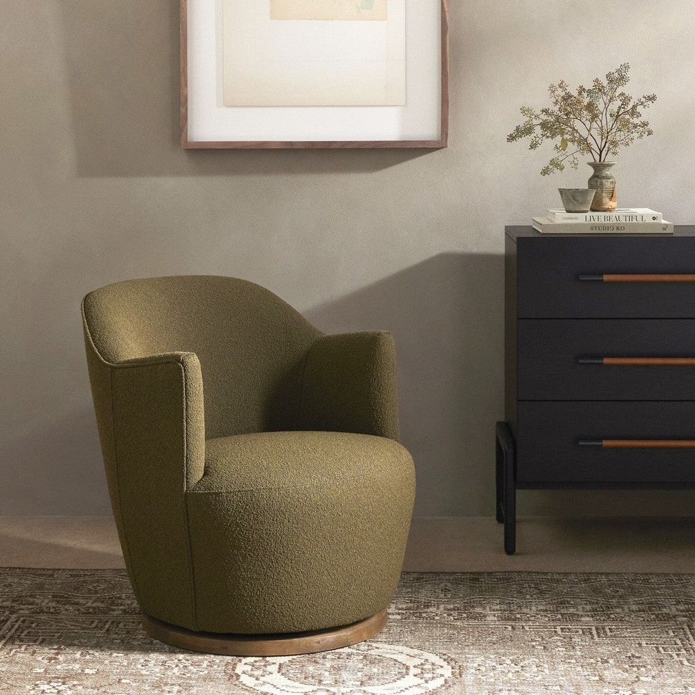 Lounge Chairs Heath Swivel Chair - FIQA Boucle Olive