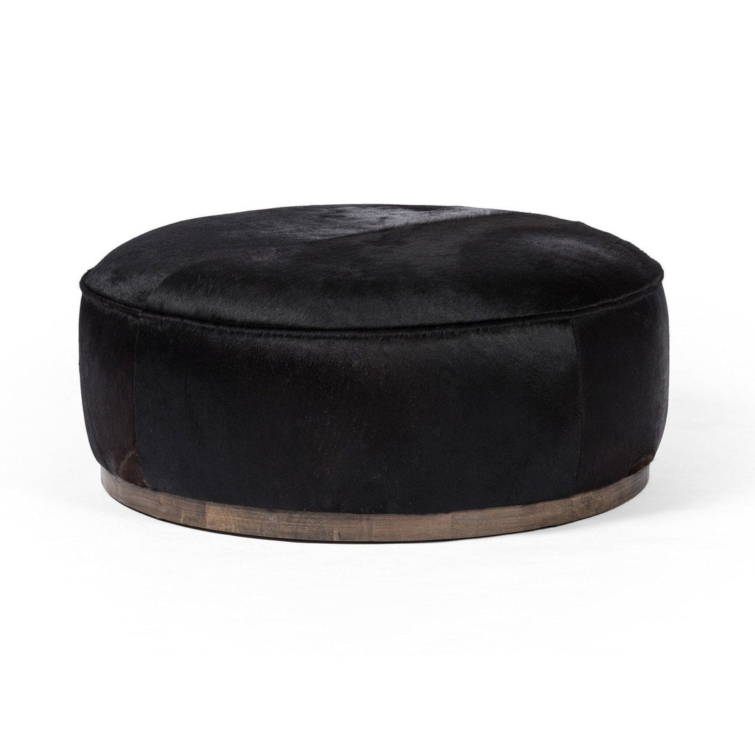 Spencer Large Round Ottoman - Dark Hair on Hide