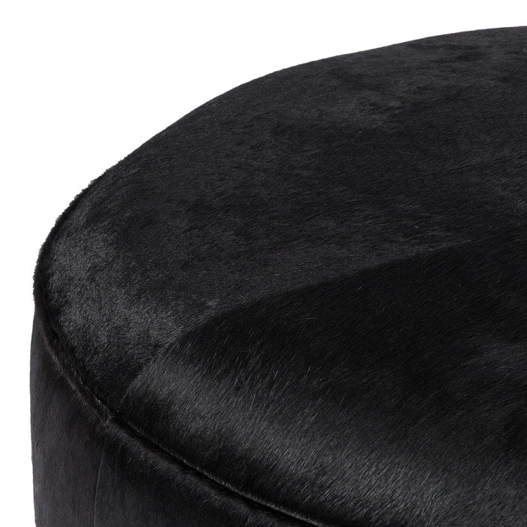 Spencer Large Round Ottoman - Dark Hair on Hide