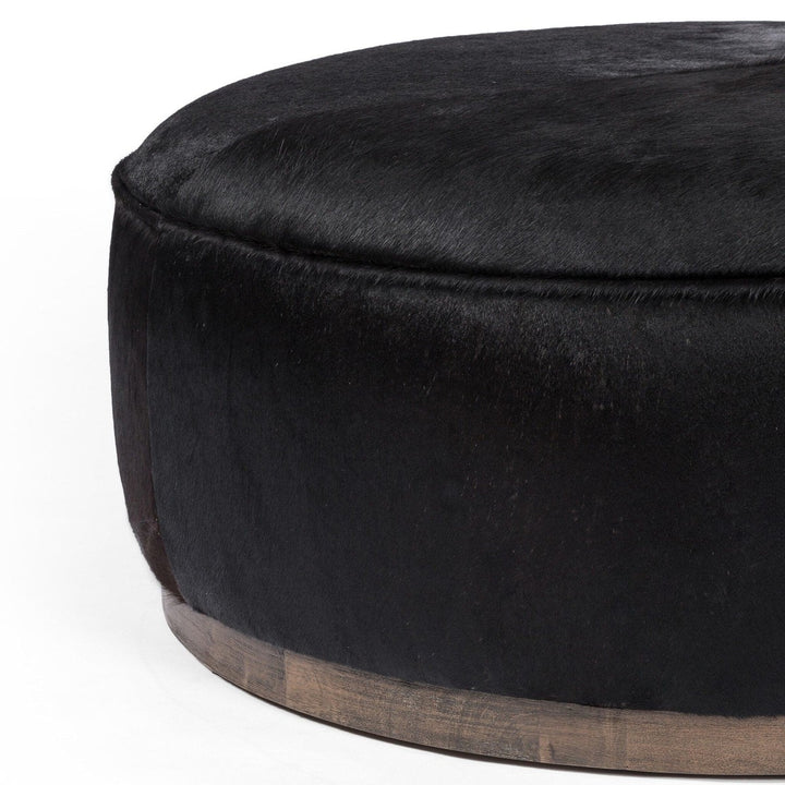 Spencer Large Round Ottoman - Dark Hair on Hide