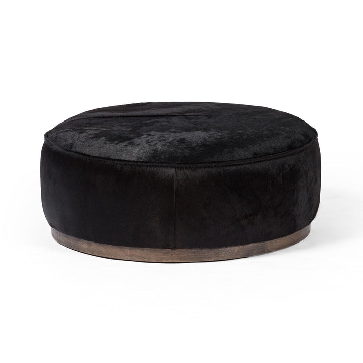 Spencer Large Round Ottoman - Dark Hair on Hide