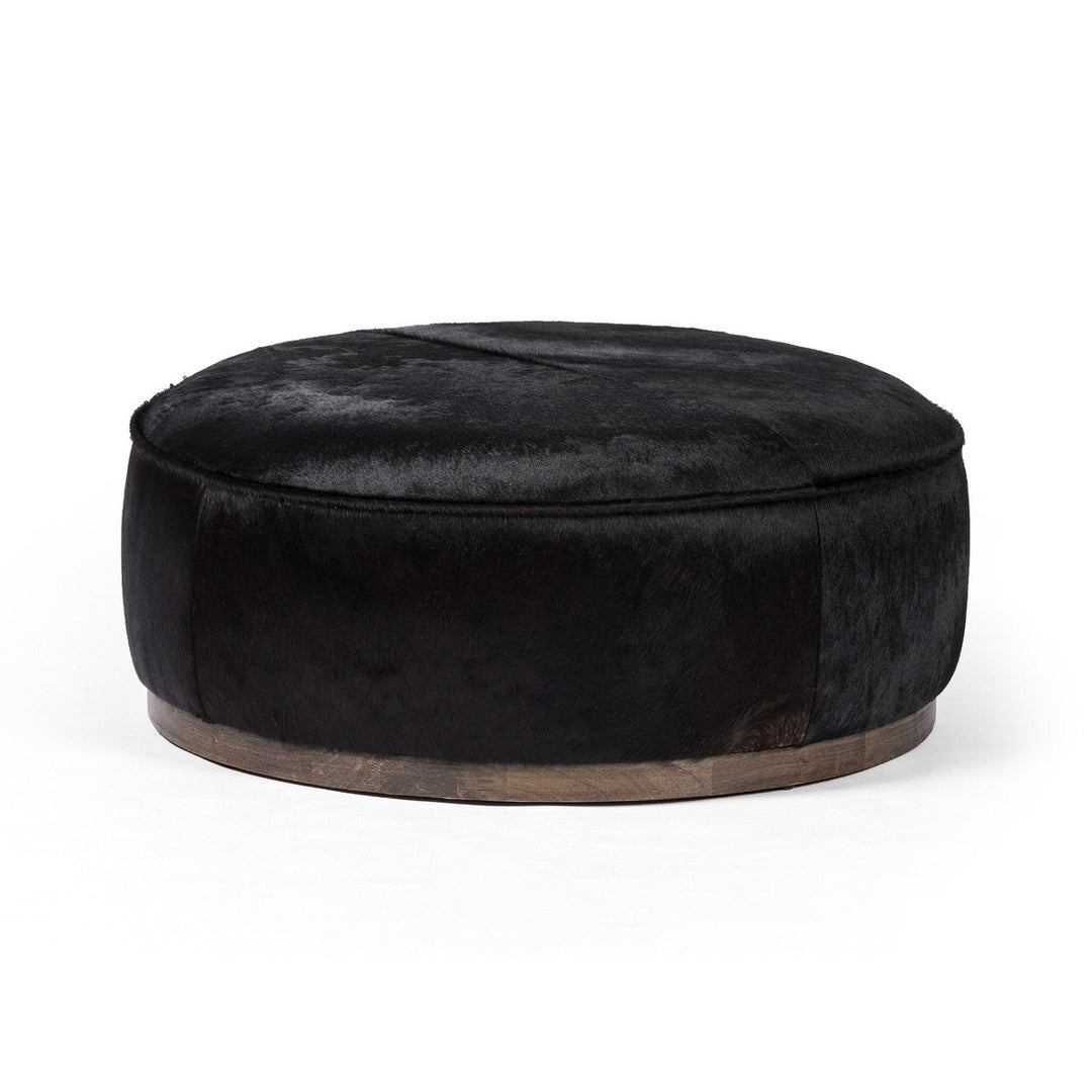 Spencer Large Round Ottoman - Dark Hair on Hide