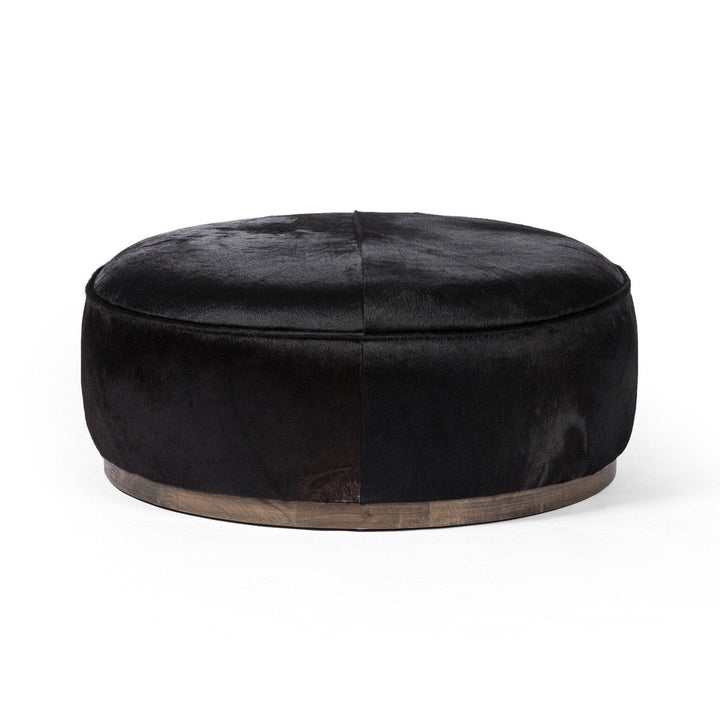 Spencer Large Round Ottoman - Dark Hair on Hide