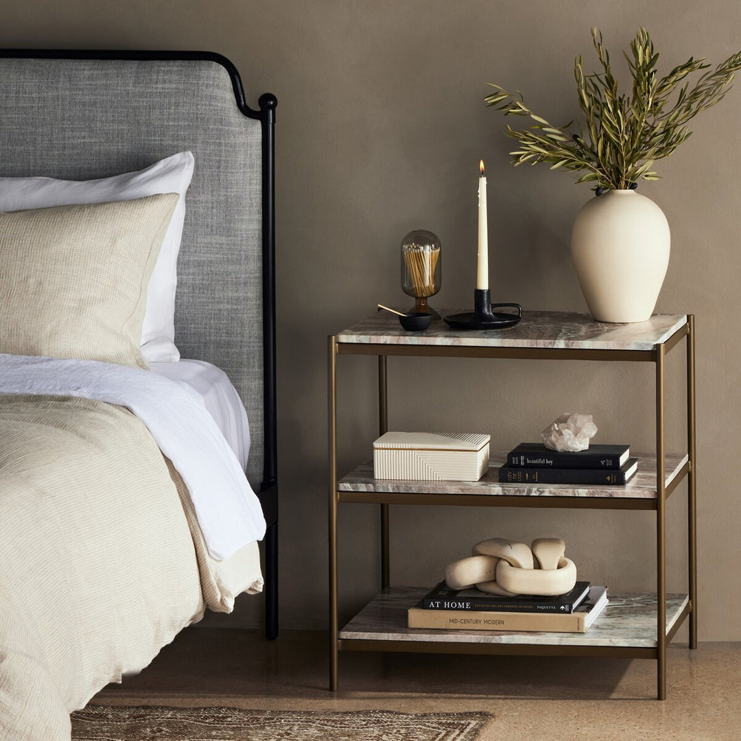 Oscar Nightstand - Antique Brass W/ Canyon Marble