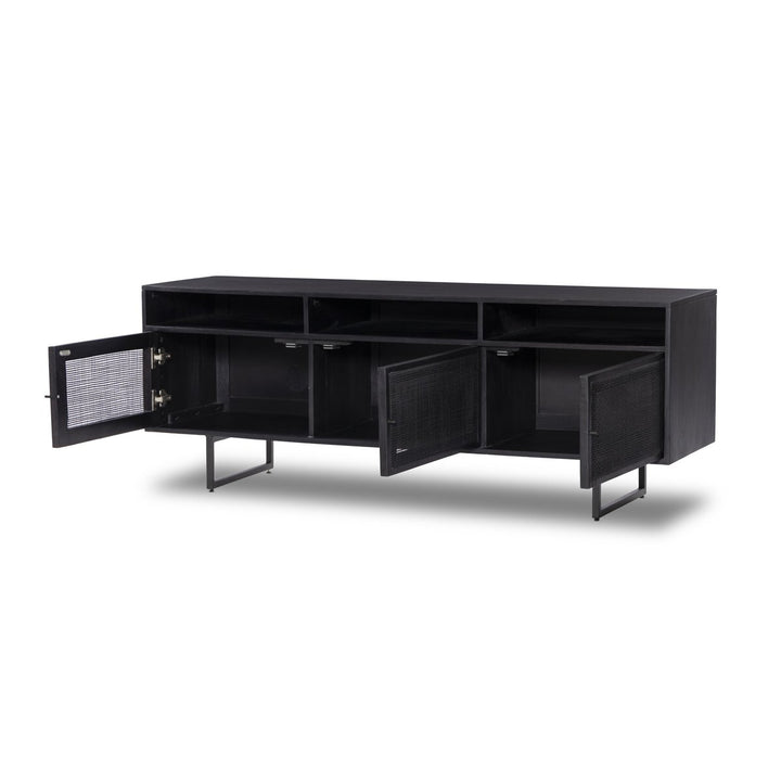 Monterey Media Console - Black Wash W/ Black Cane