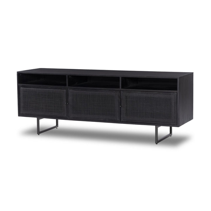 Monterey Media Console - Black Wash W/ Black Cane