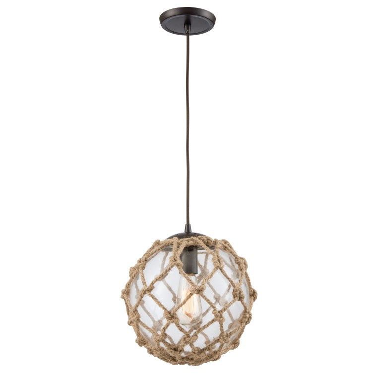 Coastal Inlet 11'' Wide 1 - Light Pendant-Elk Home-ELK-10715/1-PendantsClear Glass with Natural Rope-2-France and Son