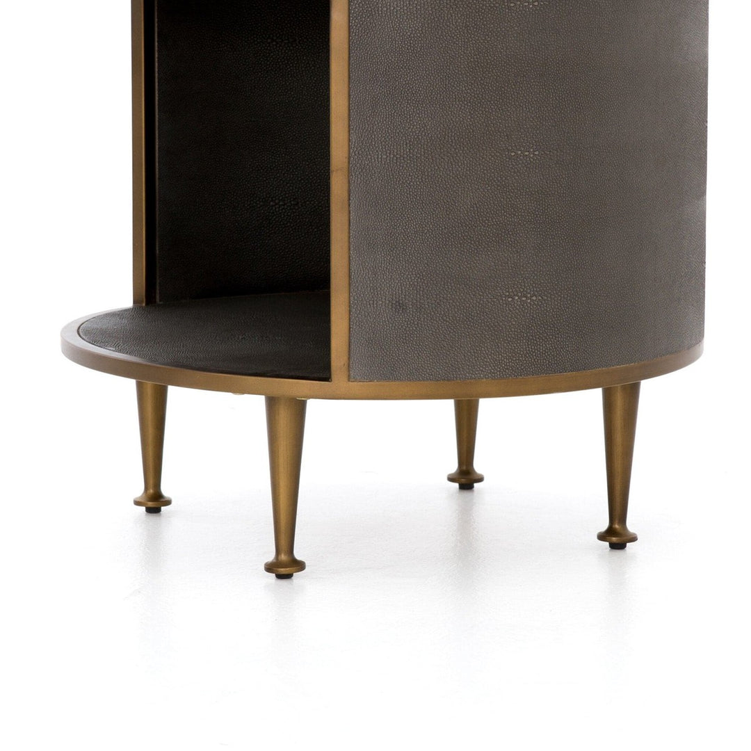 Sabrina Round Nightstand - Grey Shagreen