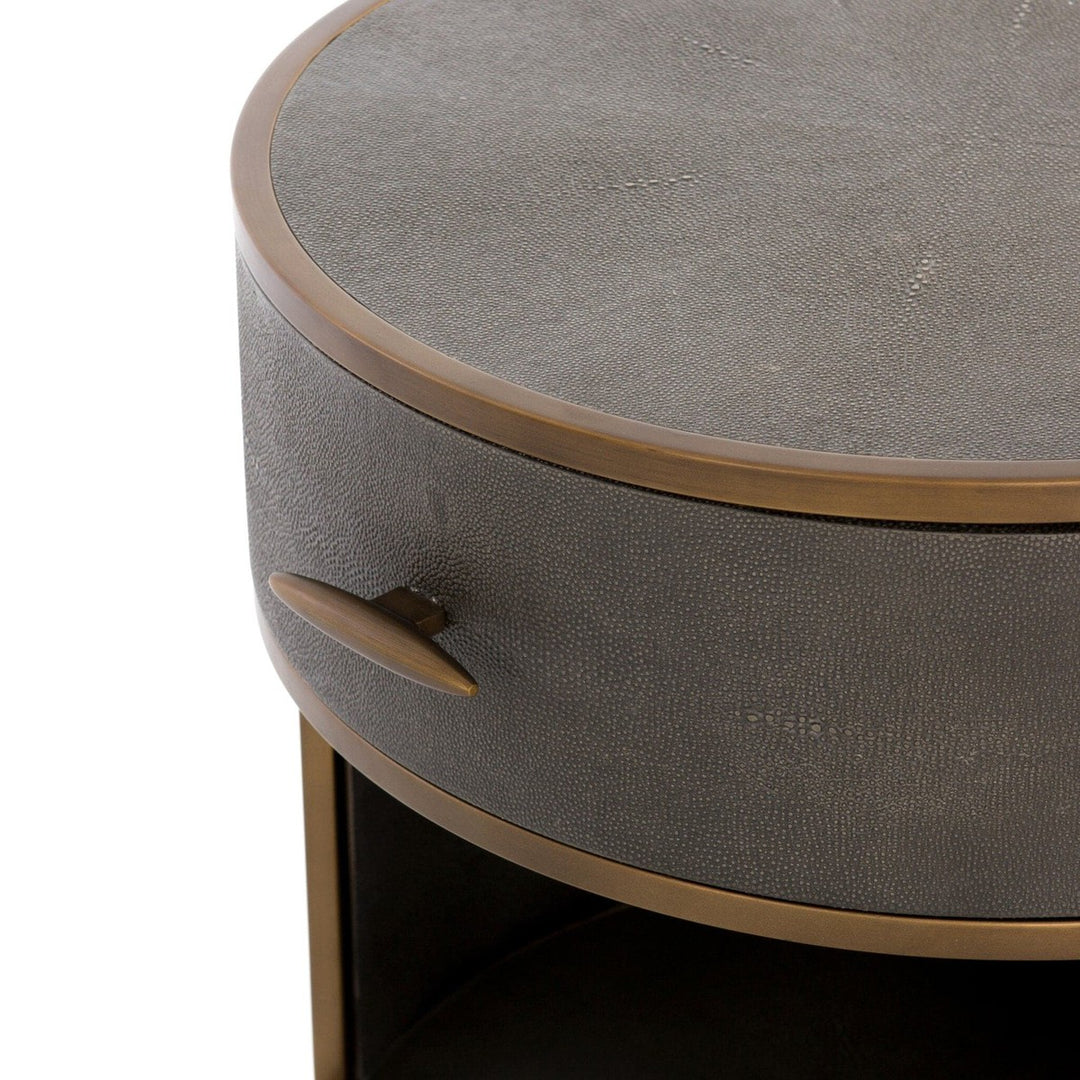 Sabrina Round Nightstand - Grey Shagreen